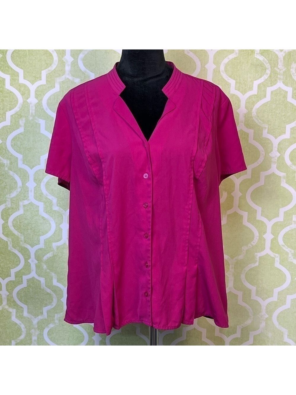 Dana Buchman Purple/ dark pink Button Down Short Sleeve Blouse, Women's XL EUC